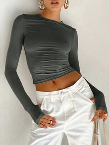 Nina | Damen Langarm Crop Bluse für Sommer in Grau