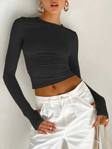 Nina | Damen Langarm Crop Bluse für Sommer in Schwarz