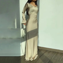 Carla | Damen Langarm Maxikleid für Hochzeitsgäste in Beige
