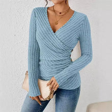 Matilda | Damen Langarm-Wickelbluse mit V-Ausschnitt in Blau