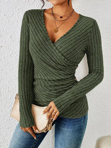 Matilda | Damen Langarm-Wickelbluse mit V-Ausschnitt in Grün