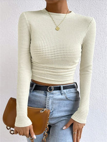 Sophia | Damen Langarmshirt im Waffelmuster in Apricot