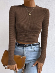 Sophia | Damen Langarmshirt im Waffelmuster in Braun