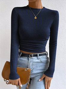 Sophia | Damen Langarmshirt im Waffelmuster in Marineblau