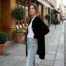 Alina | Damen lange Strickjacke für Alltag in Schwarz