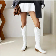Ida | Damen Lederstiefel im Cowboy-Stil in Weiß
