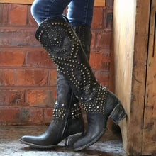 Klara | Damen Lederstiefel im modernen Western-Stil in Schwarz