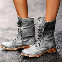 Fiona | Damen Lederstiefel im Retro-Stil in Grau