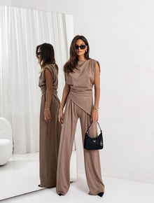 Amelie | Damen Leichtes Zweiteiliges Polyester Set in Hellbraun