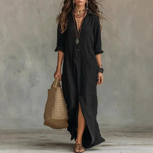 Katharina | Damen Leinen Abendkleid in Maxilänge in Schwarz