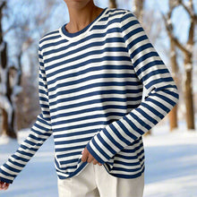 Leni | Damen Maritimes Langarmshirt Gestreift in Azurblau