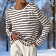 Leni | Damen Maritimes Langarmshirt Gestreift in Karamellbraun