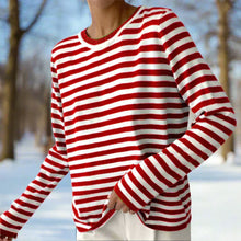 Leni | Damen Maritimes Langarmshirt Gestreift in Kardinalrot
