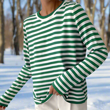 Leni | Damen Maritimes Langarmshirt Gestreift in Saphirgrün