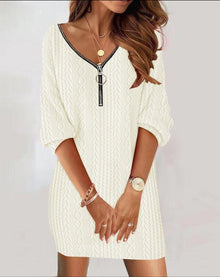 Marlene | Damen Mini Strickkleid im Kabelstrick in Creme