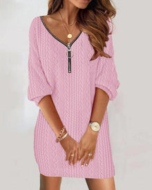 Marlene | Damen Mini Strickkleid im Kabelstrick in Rosa