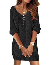 Marlene | Damen Mini Strickkleid im Kabelstrick in Schwarz