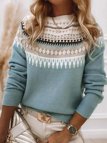 Marlene | Damen Norweger Pullover mit Nordic-Muster in Blau