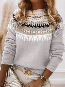 Marlene | Damen Norweger Pullover mit Nordic-Muster in Grau