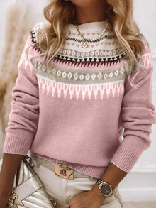 Marlene | Damen Norweger Pullover mit Nordic-Muster in Rosa