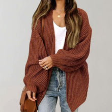 Klara | Damen Oversized Chunky-Knit Strickjacke in Coffee