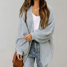 Klara | Damen Oversized Chunky-Knit Strickjacke in Grau