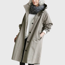 Nora | Damen Oversized Midi Trenchcoat mit Kapuze in Grau