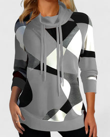 Hannah | Damen Pullover mit Schalkragen im Colour-Block-Stil in Grau
