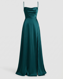 Frieda | Damen Seiden Maxikleid für Hochzeitsgäste in Blau