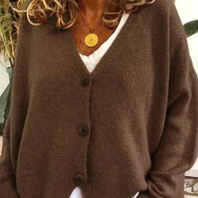 Elisa | Damen Strickjacke mit femininem V-Ausschnitt in Kaffee