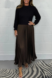 Laura | Damen Strickkleid Midi für Festliche Anlässe in Dunkelbraun