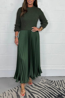 Laura | Damen Strickkleid Midi für Festliche Anlässe in Dunkelgrün