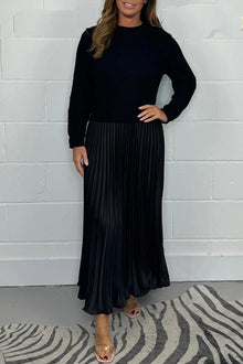 Laura | Damen Strickkleid Midi für Festliche Anlässe in Schwarz