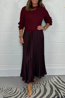 Laura | Damen Strickkleid Midi für Festliche Anlässe in Weinrot