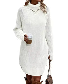 Anna | Damen Strickkleid mit Rollkragen zum Herbst in Weiß
