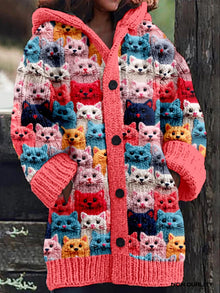 Marie | Damen Übergroße Kuschelige Strickjacke im Katzendesign in Entwurf 1