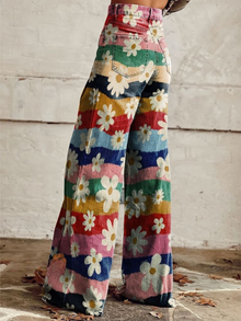 Carla | Damen Vintage Jeans Blütenprint Weites Bein in Mehrfarbig