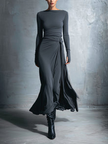 Theresa | Damen Wickel Maxikleid für Herbst Hochzeitsgäste in Grau