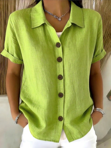 Sachini - Kurzarm Bluse Mit Knöpfen in Grün
