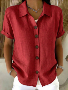Sachini - Kurzarm Bluse Mit Knöpfen in Rot