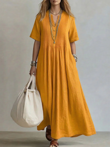 Betsaida – Elegantes Kleid Mit V-Ausschnitt Und kurzen Ärmeln in Gelb