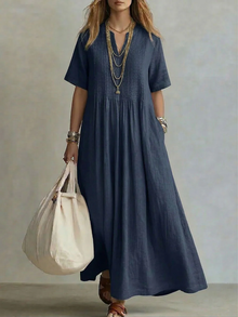Betsaida – Elegantes Kleid Mit V-Ausschnitt Und kurzen Ärmeln in Marineblau