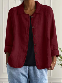 Damen Langarm Elegant Sommer Bluse in Burgund