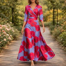 Denise™ - Elegante Blumenkleid mit V-Ausschnitt in Rot