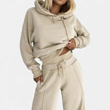 Damen Freizeitset mit Hoodie und weitem Bein in Beige