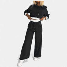 Damen Freizeitset mit Hoodie und weitem Bein in Schwarz