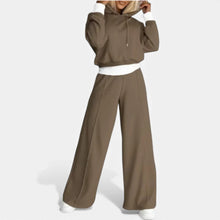 Damen Freizeitset mit Hoodie und weitem Bein in Braun