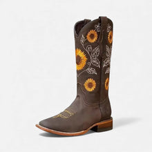Western Stiefeletten mit Blumenstickerei Damen in Dunkelbraun