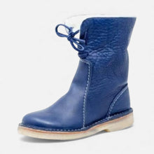 Gefütterte Damenstiefel mit Schnürung und Umschlag in Blau