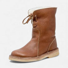 Gefütterte Damenstiefel mit Schnürung und Umschlag in Hellbraun